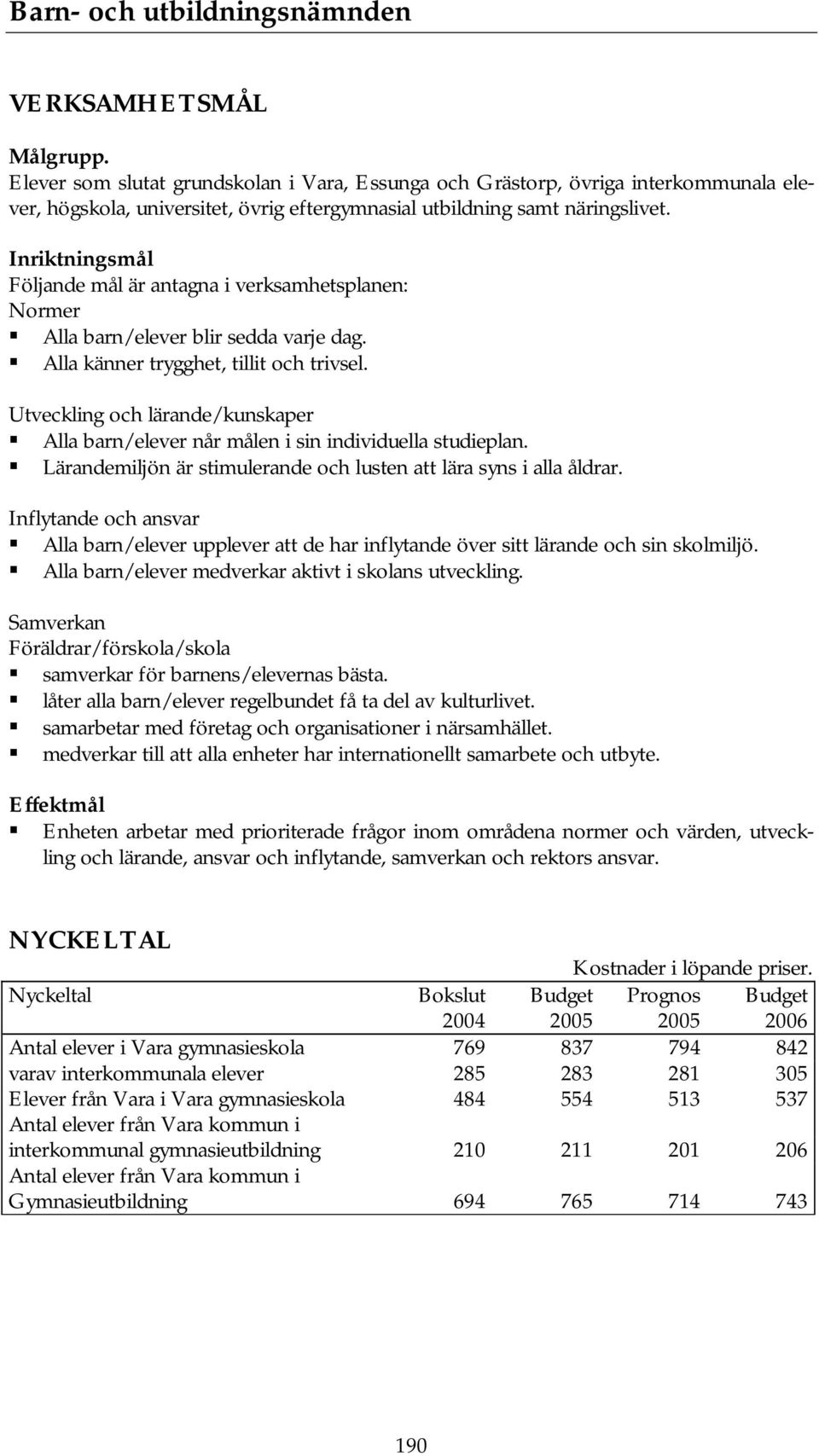 Utveckling och lärande/kunskaper Alla barn/elever når målen i sin individuella studieplan. Lärandemiljön är stimulerande och lusten att lära syns i alla åldrar.