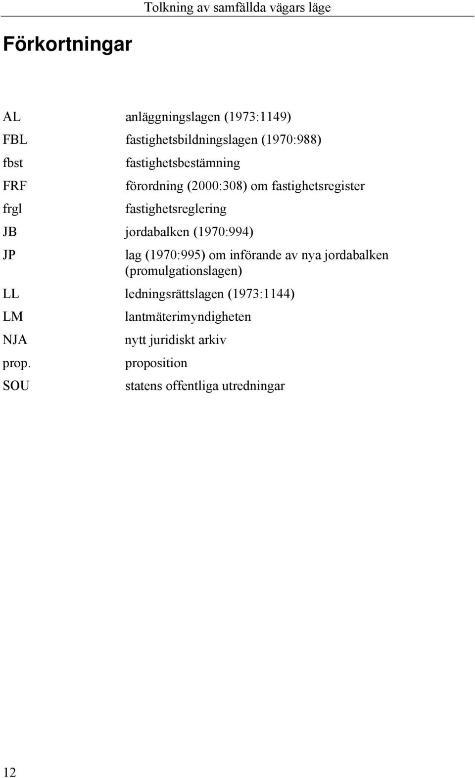 jordabalken (1970:994) JP lag (1970:995) om införande av nya jordabalken (promulgationslagen) LL