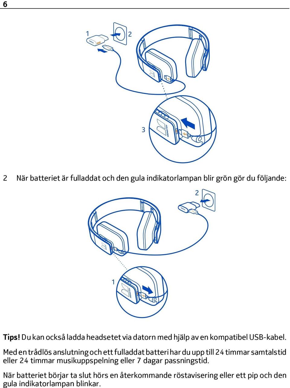 Med en trådlös anslutning och ett fulladdat batteri har du upp till 24 timmar samtalstid eller 24 timmar