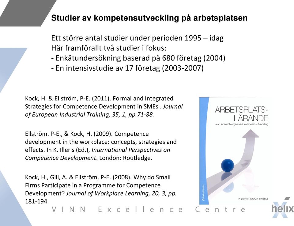 Journal of European Industrial Training, 35, 1, pp.71-88. Ellström. P-E., & Kock, H. (2009). Competence development in the workplace: concepts, strategies and effects. In K. Illeris (Ed.