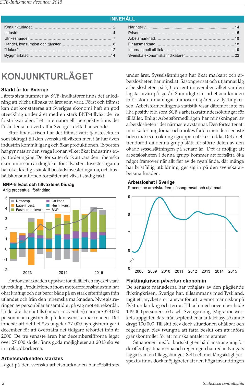 ..22 Konjunkturläget Starkt år för Sverige I årets sista nummer av SCB-Indikatorer finns det anledning att blicka tillbaka på året som varit.