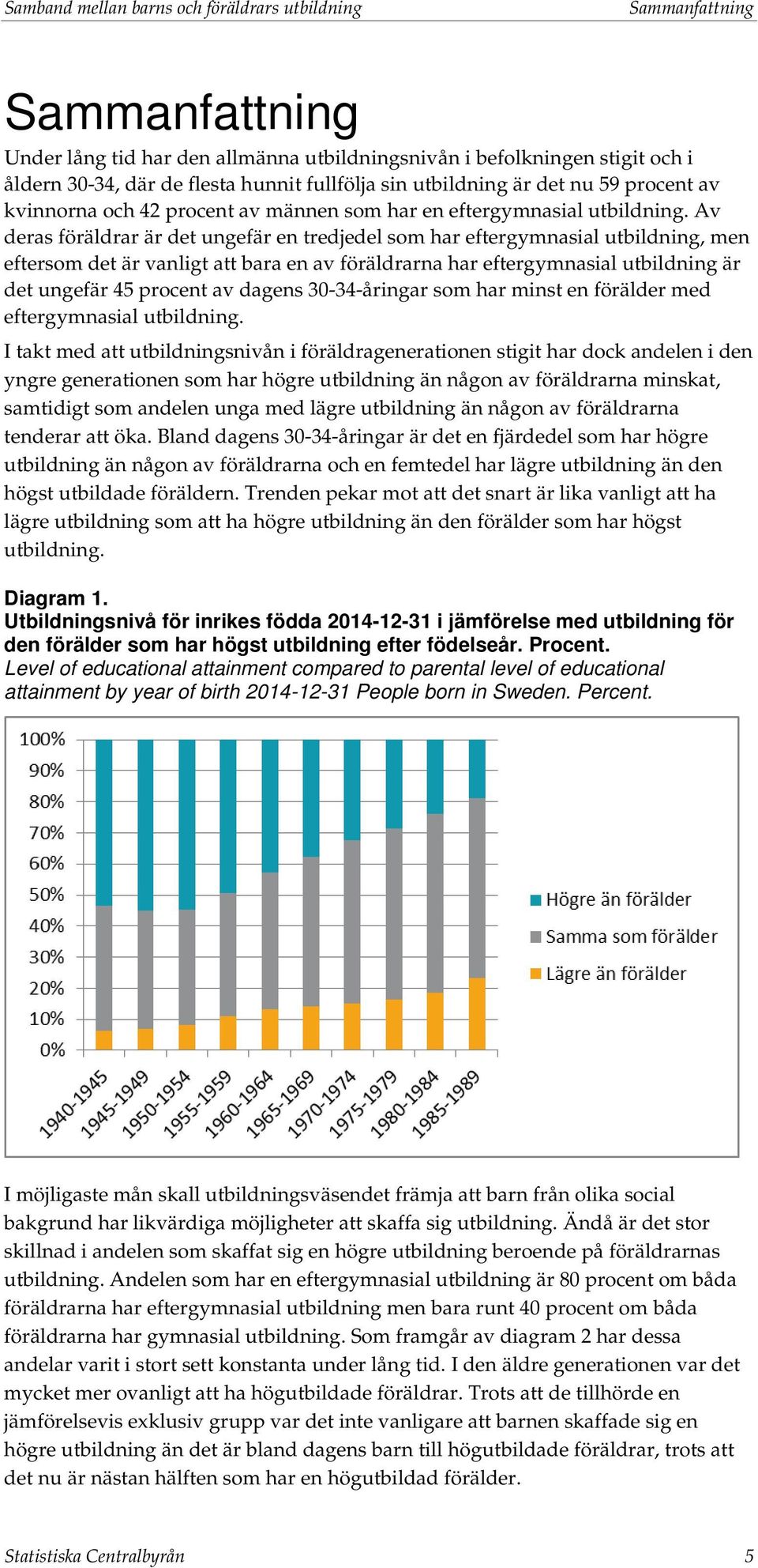 Av deras föräldrar är det ungefär en tredjedel som har eftergymnasial utbildning, men eftersom det är vanligt att bara en av föräldrarna har eftergymnasial utbildning är det ungefär 45 procent av