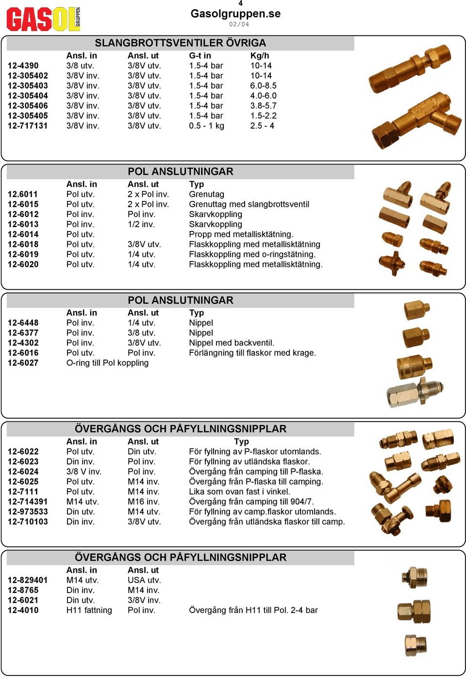 5-4 POL ANSLUTNINGAR Ansl. in Ansl. ut Typ 12.6011 Pol utv. 2 x Pol inv. Grenutag 12-6015 Pol utv. 2 x Pol inv. Grenuttag med slangbrottsventil 12-6012 Pol inv. Pol inv. Skarvkoppling 12-6013 Pol inv.