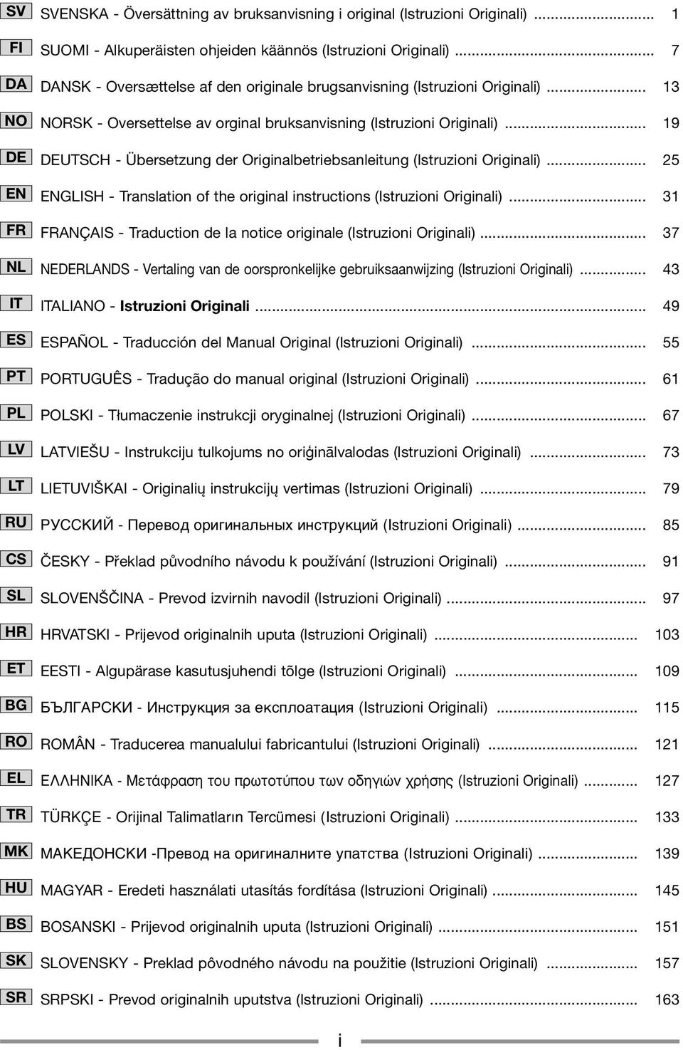 .. 13 NORSK - Oversettelse av orginal bruksanvisning (Istruzioni Originali)... 19 DEUTSCH - Übersetzung der Originalbetriebsanleitung (Istruzioni Originali).