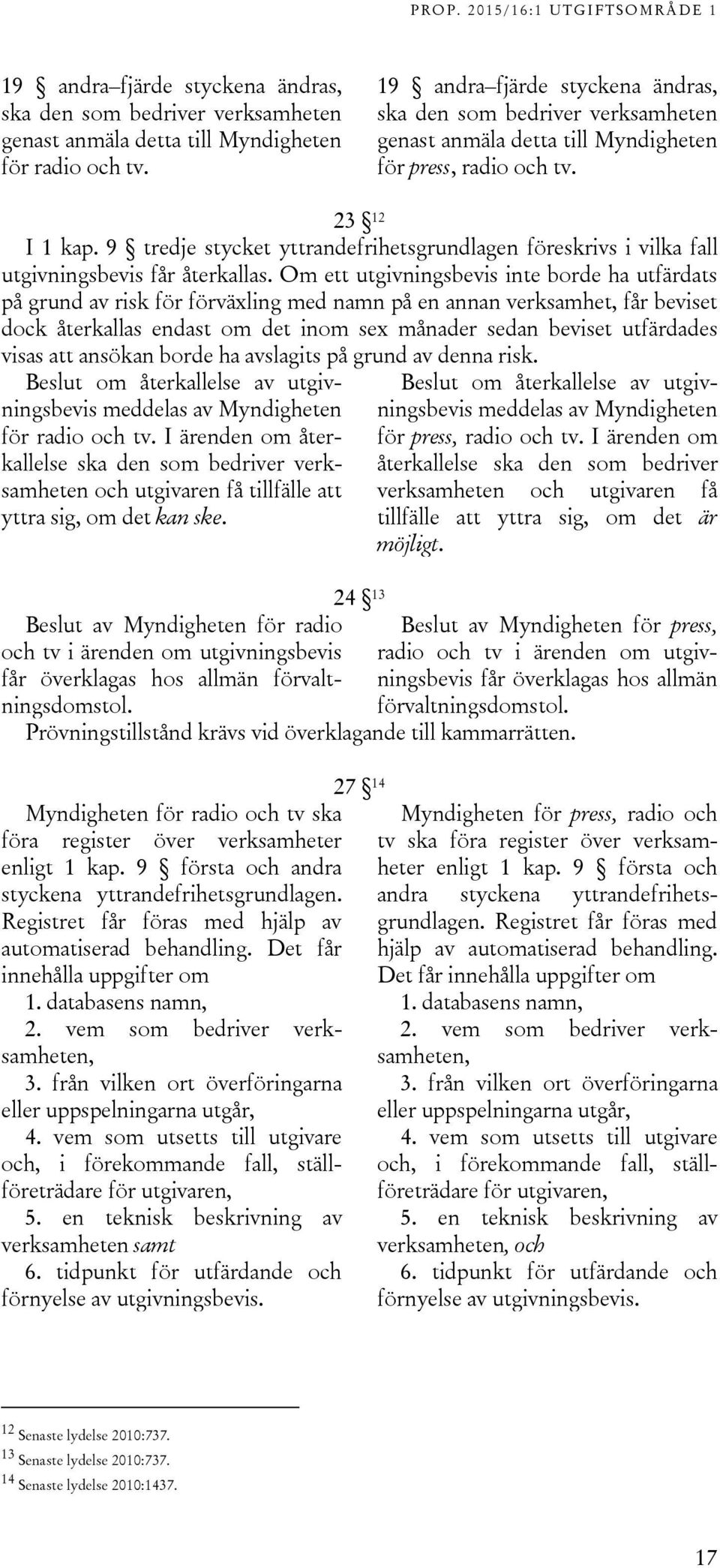 9 tredje stycket yttrandefrihetsgrundlagen föreskrivs i vilka fall utgivningsbevis får återkallas.