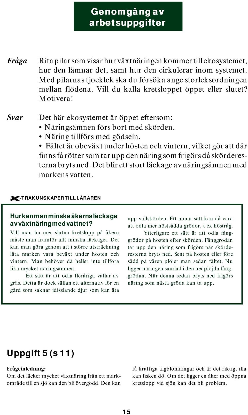 Det här ekosystemet är öppet eftersom: Näringsämnen förs bort med skörden. Näring tillförs med gödseln.