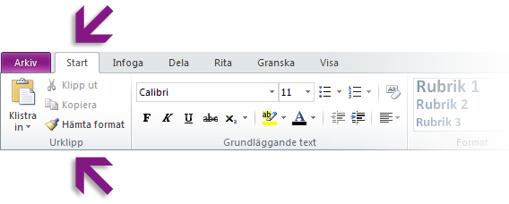 Komma igång med OneNote 2010 Om du har använt Microsoft OneNote länge har du säkert frågor om var du hittar kommandon och verktygsfältsknappar i OneNote 2010.