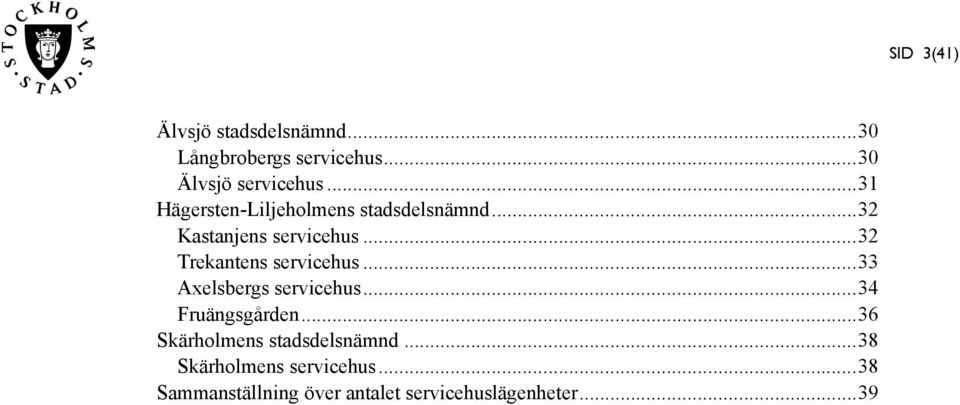 .. 32 Trekantens servicehus... 33 Axelsbergs servicehus... 34 Fruängsgården.