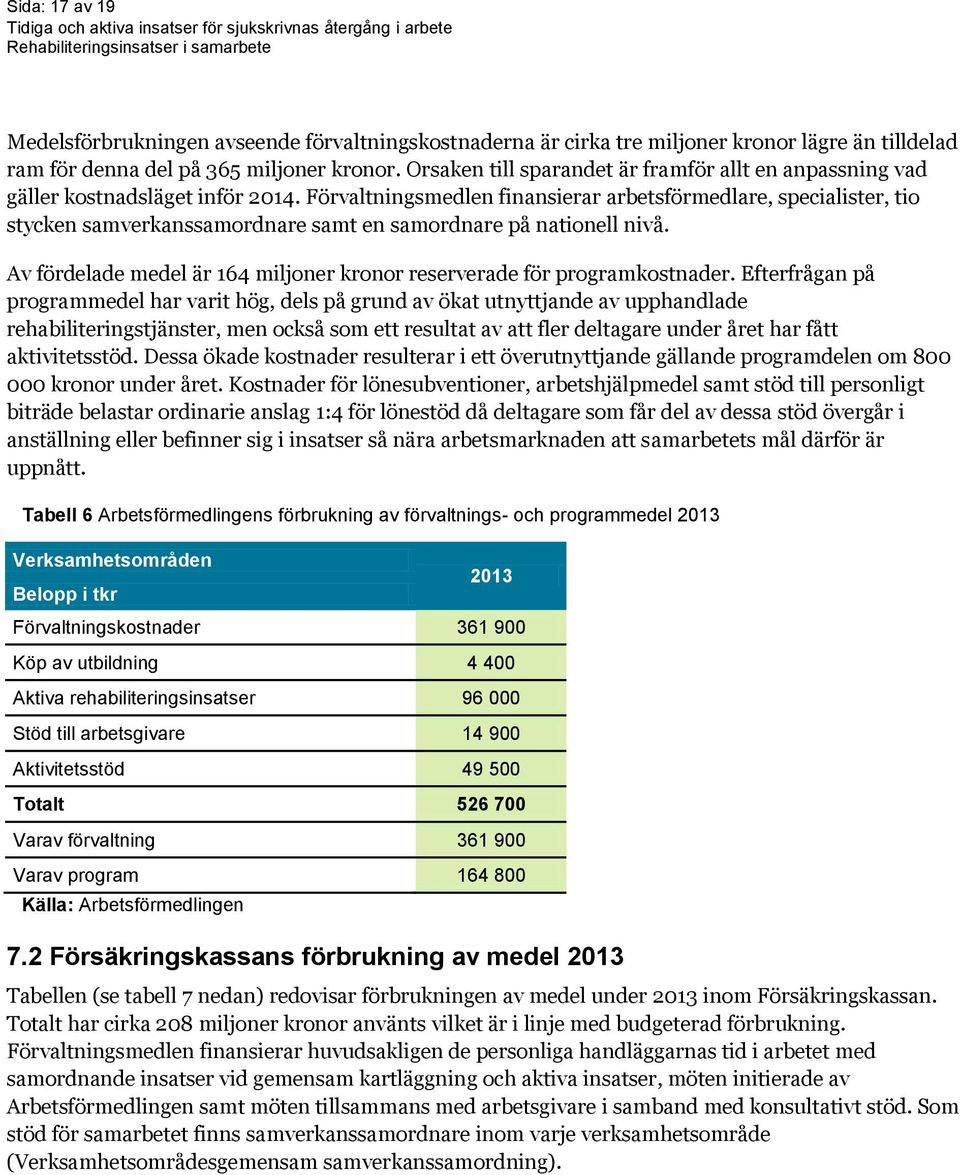 Förvaltningsmedlen finansierar arbetsförmedlare, specialister, tio stycken samverkanssamordnare samt en samordnare på nationell nivå.