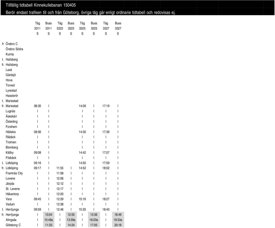 I I I I Källby 09:08 I 14:42 I 17:57 I Filsbäck I I I I I I t. Lidköping 09:16 I 14:50 I 17:59 I fr.