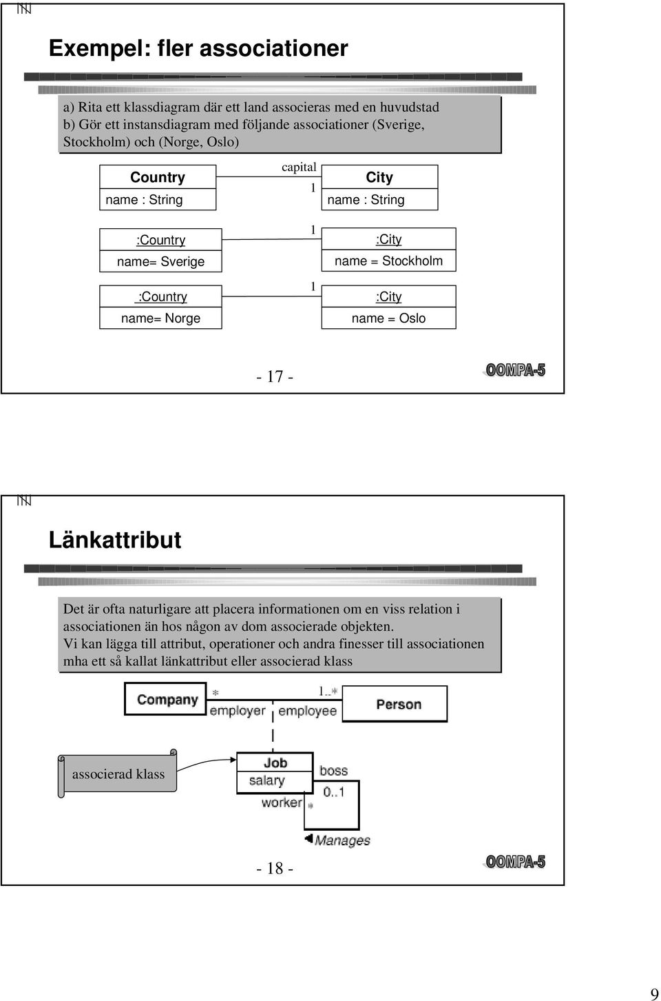 :City name = Oslo - 7 - Länkattribut Det är ofta naturligare att placera informationen om en viss relation i associationen än hos någon av dom associerade