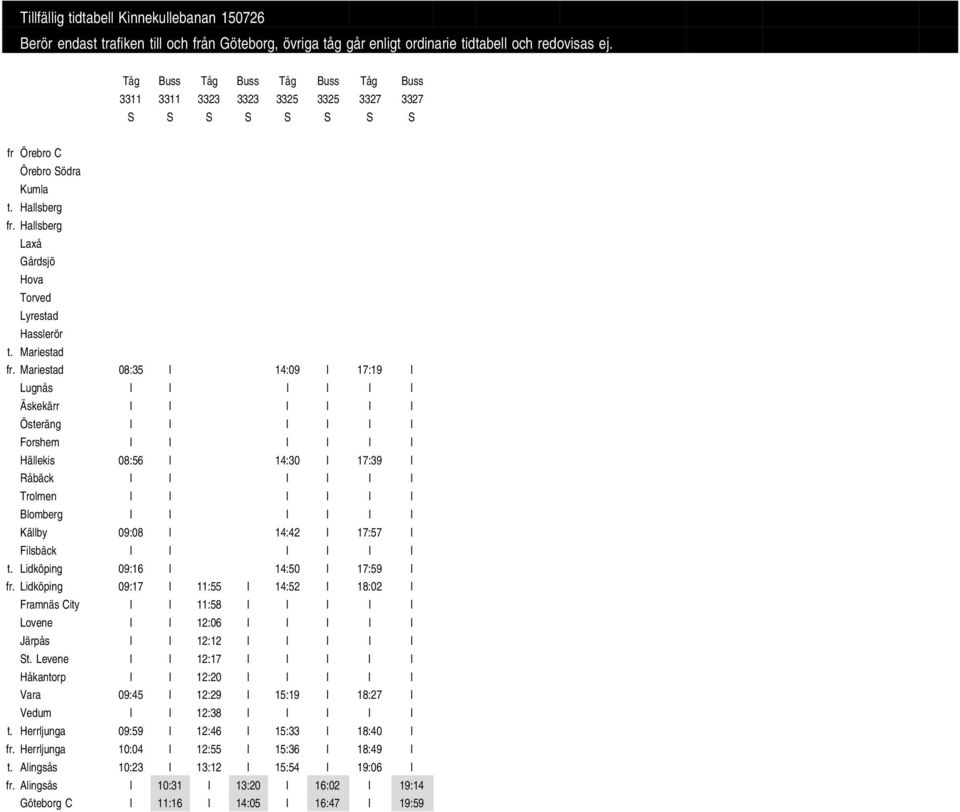 I I I I Källby 09:08 I 14:42 I 17:57 I Filsbäck I I I I I I t. Lidköping 09:16 I 14:50 I 17:59 I fr.