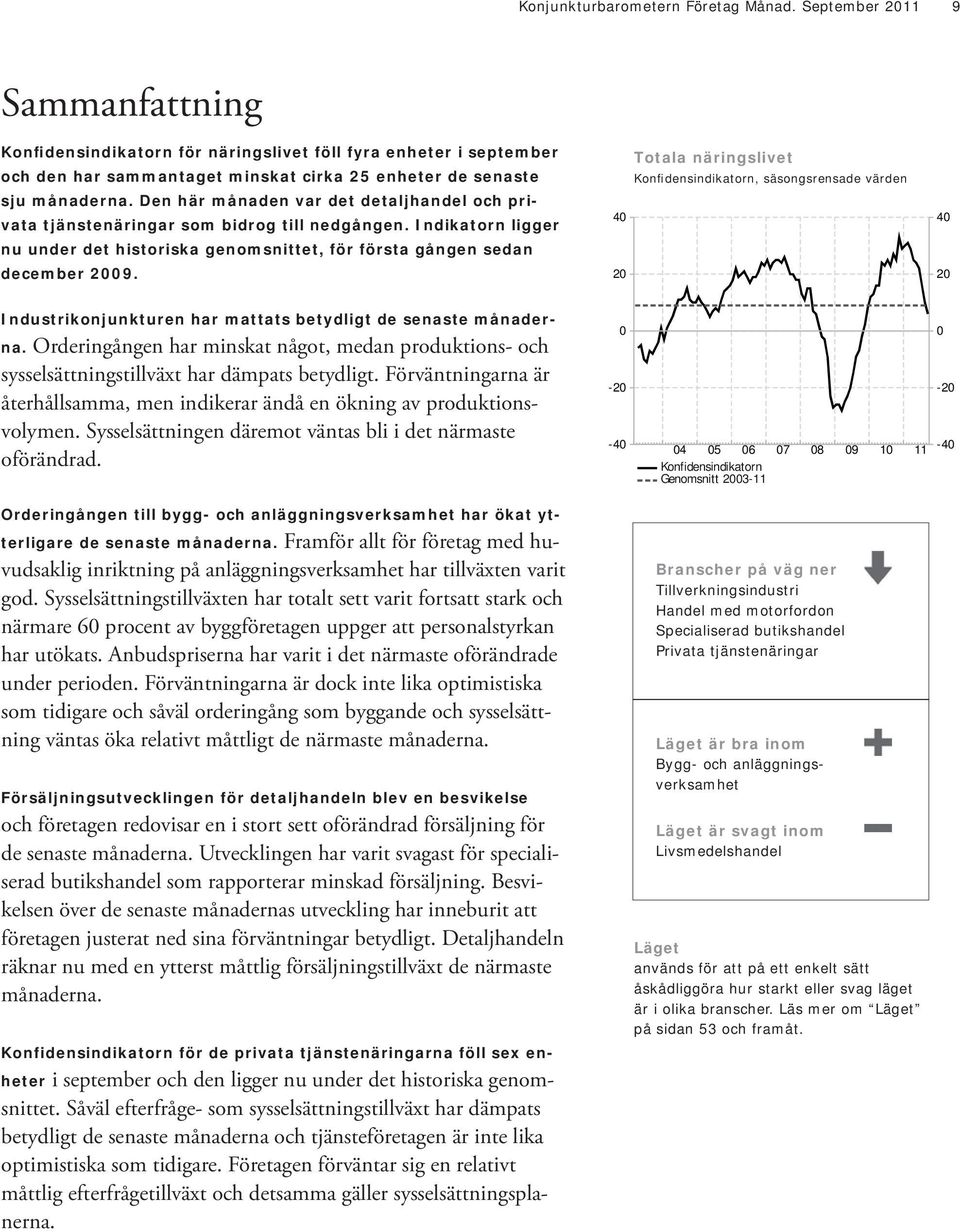 Den här månaden var det detaljhandel och privata tjänstenäringar som bidrog till nedgången. Indikatorn ligger nu under det historiska genomsnittet, för första gången sedan december 29.