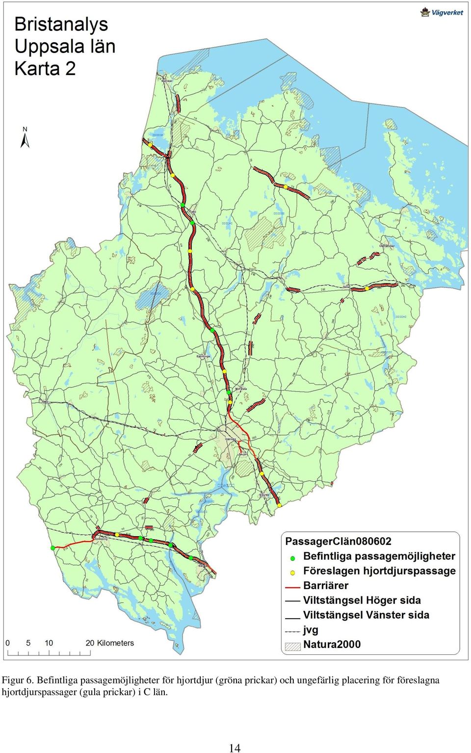 hjortdjur (gröna prickar) och