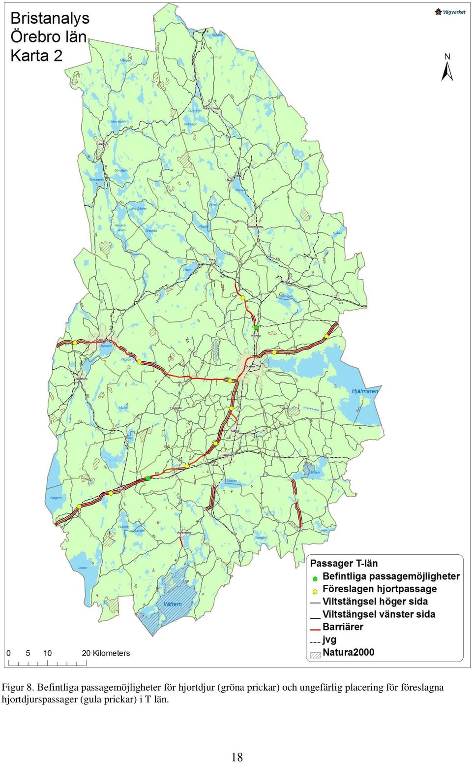 hjortdjur (gröna prickar) och