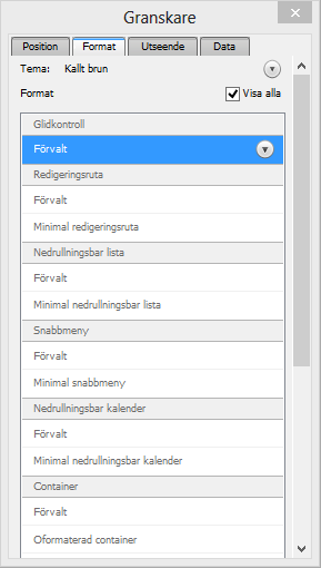 Kapitel 3 Skapa databaser 106 1 Använd fliken Format i Granskaren för att visa och använda definierade