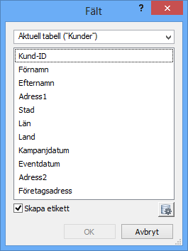 Kapitel 3 Skapa databaser 94 Placera ett fält i en layout 1. Välj den layout som du vill arbeta med på Layout-menyn i layoutläge. 2.