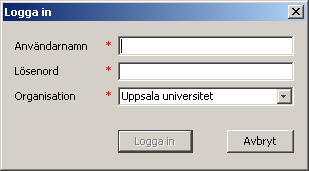 UPPSALA UNIVERSITET 3 (15) För att komma in i NyA krävs två användarnamn och två lösenord. Det första lösenordet/användarnamnet är samma för alla användare och byts ut för varje ny version.