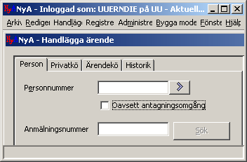 UPPSALA UNIVERSITET 4 (15) Wild card och sökfunktion När du gör utsökningar i NyA går det att använda en asterisk (*) som wild card. Du kan välja att placera den i början eller slutet av utsökningar.