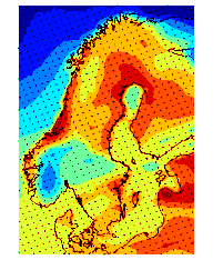 Matematiska ekvationer Modell av jordens hav, som beskriver land och atmosfär förhållanden mellan lufttryck, temperatur, vind och fukt Superdator Beräknade värden Figur 9.