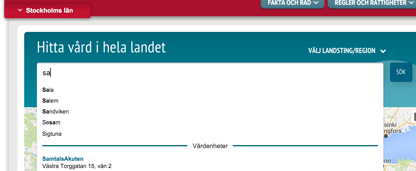 Figur 22 Visar exakta sökordsförslag (tre första) samt två sökordsförslag 10.12. Varför syns inte mitt kontaktkort när man söker på innehåll som finns under Utbudsfliken?