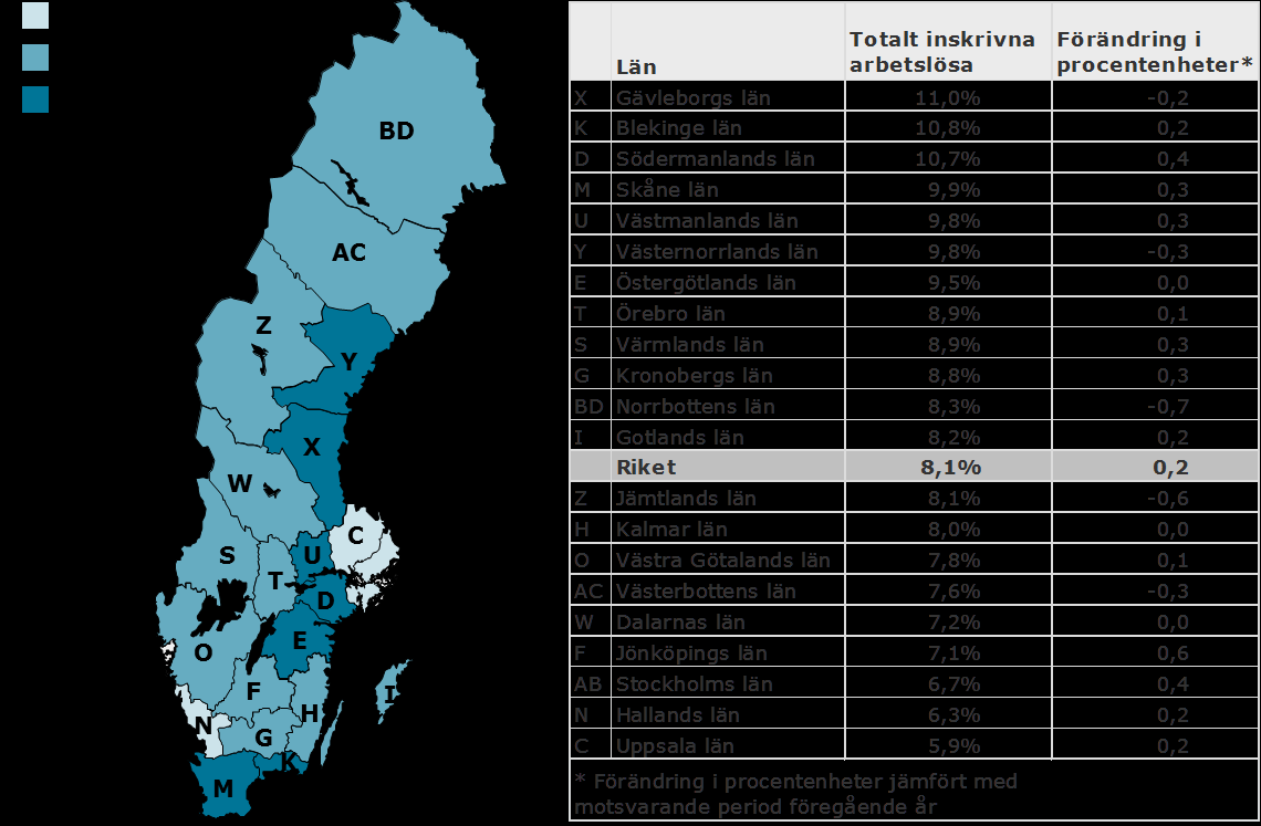 Totalt inskrivna arbetslösa i maj 2013 som andel