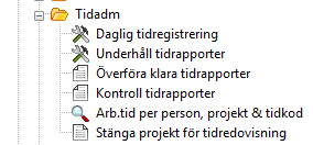 Sedan gör vi motsvarandesökning för projekt 20499004: Här ser vi att det finns poster i vecka 14 för Tore, och posterna är redan attesterade, det står Avslutad i kolumnen näst längt till höger och i