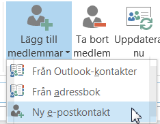 Kontakter - Skapa kontaktgrupp (distributionslista) Skapa kontaktgrupp (distributionslista) Från Kontakter 1. Klicka på knappen Ny kontaktgrupp 2. Ge listan ett Namn 3.