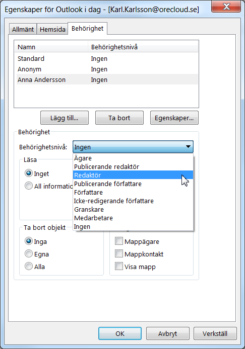 Dela brevlåda - Dela en postlåda Dela brevlåda Du kan ge en kollega behörighet till din Inkorgen eller till hela din Postlåda.