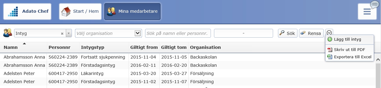 Skriv ut rehabdokumentation med all information Från rehabärendet, välj Skriv ut dokumentation, där all dokumentation i rehabärendet visas dels en sammanställning och dels varje guide/anteckning och