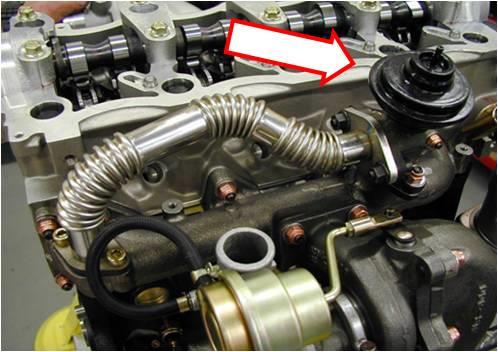 46. Vilken funktion har komponenten som pilen pekar på? a. Reducerar CO-halten b. Reducerar NOx-halten c. Reducerar HC-halten 47. Vad menas med Ottomotorns bästa fyllnadsgrad? a. Det varvtal när motorn uppnår bäst effekt b.