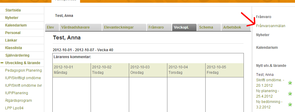 5. Startsidan för ditt/dina barn visas.