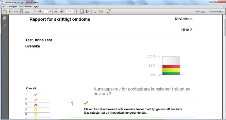 12. Du kan då välja Termin och Alla ämnen. Välj gärna Komplett alla krav. Klicka på Visa/Skriv ut rapport. Du kan antingen öppna eller spara rapporten i pdf-format.