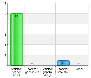 Mitt barn trivs på fritidshemmet Stämmer helt och hållet 10 90,9 Stämmer ganska bra 0