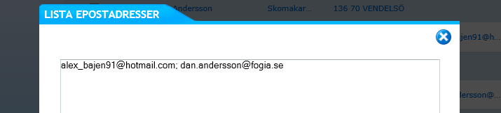 VÄLJ LISTA EPOSTADRESSER.