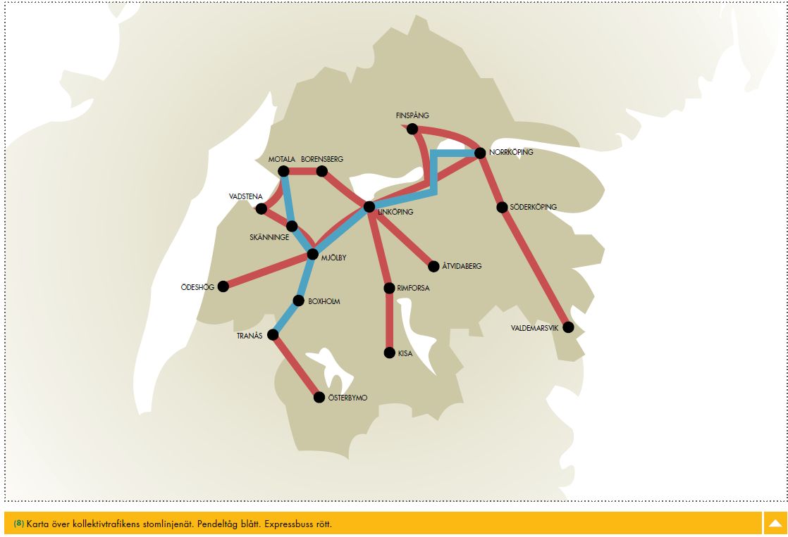 24(59) 7.4 Kollektivtrafik I det nya regionala trafikförsörjningsprogrammet som den nya kollektivtrafikmyndigheten beslutade om i september 2012 slås nedanstående övergripande mål och strategier fast.