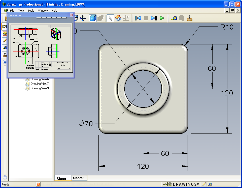 Lektion 7: Grundläggande information om SolidWorks edrawings Hårkorsens färg indikerar följande: Färg Röd Blå Grön Axel X-axel (vinkelrät mot YZ-planet) Y-axel (vinkelrät mot XZ-planet) Z-axel