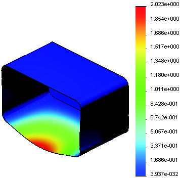 Lektion 12: SolidWorks SimulationXpress Uppgift 3 Fastställ förskjutningen i en modifierad förvaringsbox Svar: Den aktuella väggtjockleken är 1 centimeter.