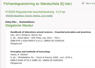 Skapa en huvudgrupp/undergrupp - så här gör du: Om du ska gruppera litteraturlistan per moment använder du dig av huvudgrupp för momentets benämning och undergrupp för Obligatorisk-, Rekommenderad -