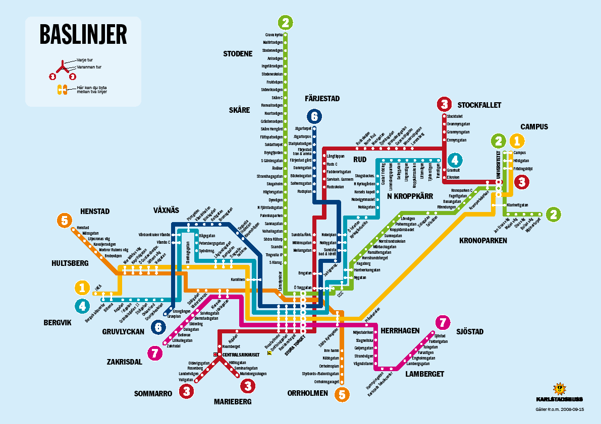 Figur 15. Tätortstrafiken i Karlstad. Matarlinjer Fjärde nivån är matningstrafik i form av regionala busslinjer som matar resenärer mot stomlinjer, och lokala resmål. Figur 16.