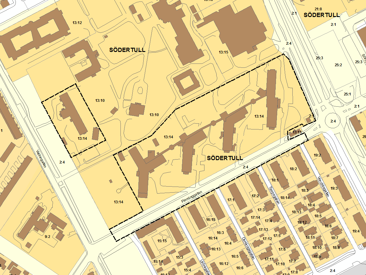 Planens syfte och huvuddrag Fastighetsägaren till Södertull 13:14 har inkommit med ansökan om att upprätta ny detaljplan för att utsläcka den gällande användningen A-allmänt ändamål som är en