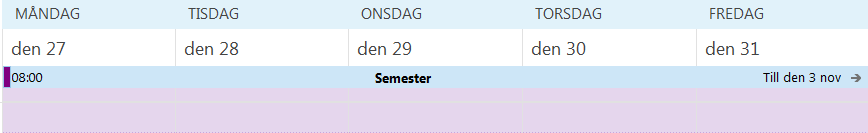 Bokning över flera dagar 8. Du får en standardpåminnelse 15 minuter innan avtalad tid. Klicka på listpilen vid Viloläge och ändra tid om du så önskar.