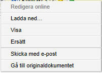 Det finns ett begränsat antal val i innehållsmenyn för ett lån: Innehållsmeny för lån Klicka på lånenumret eller Öppna i innehållsmenyn för att se vilka dokument som är inkluderade i lånet.