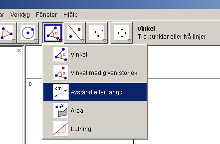 4. Skapa nu två nya punkter och dra en sträcka (inte en linje) mellan dessa. Du kommer att se att programmet döper denna sträcka till b.