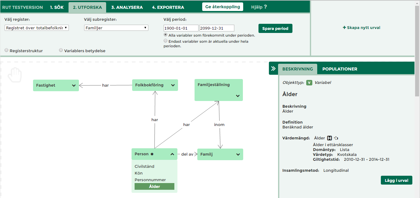 När du markerar en variabel, visas mer information om variabeln i en