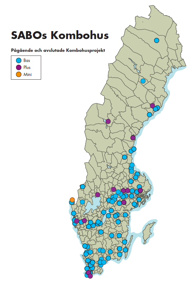 Figur 4 Pågående och avslutade Kombo-projekt 2015 I förutsättningarna för Kombohusprojektet talade man ingenting om kategoriboende.