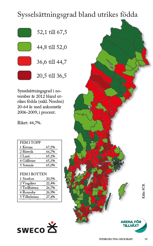 Sysselsättning i Sveriges kommuner Stora skillnader i syselsättningsgrad bland utrikes födda mellan storstads- och glesbygdskommuner - Inget samband mellan