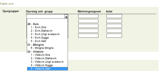 25 (30) trycker på pilen. Anläggningens signum skrivs utan bindestreck, t.ex. 260-1 skrivs i formatet 260001. Fyll i Typ av registernummer, Registernummer och Fraktsedelns nummer.