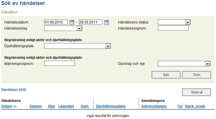 28 (30) Händelserna skrivs ut under Händelser, där de kan väljas och redigeras. 4.