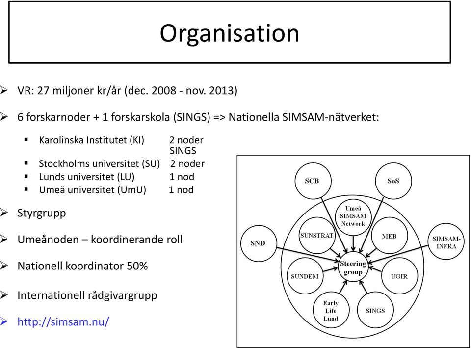 Institutet (KI) 2 noder SINGS Stockholms universitet (SU) 2 noder Lunds universitet (LU) 1 nod